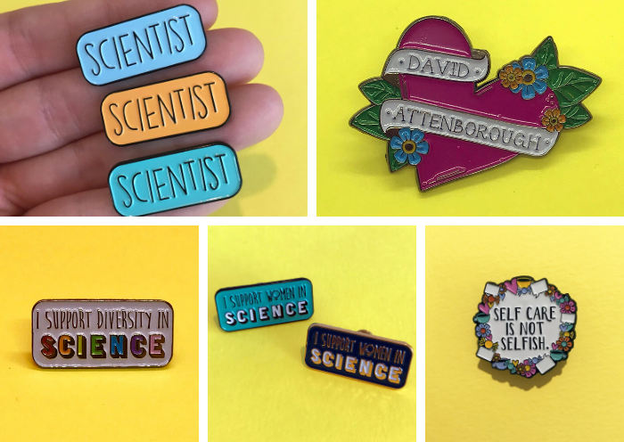 Science Enamel Pins Science on a Postcard