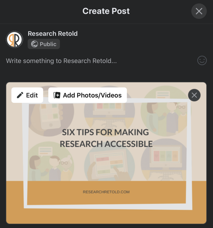 Making research accessible: the interface when posting an image on Facebook