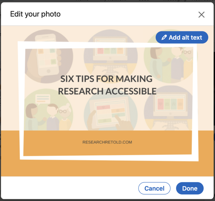 Making research accessible: the interface when posting an image on LinkedIn