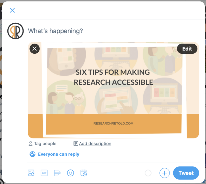 Making research accessible: the interface when posting an image on Twitter.