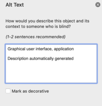 Making research accessible: the text box for adding alt text in Microsoft Word.