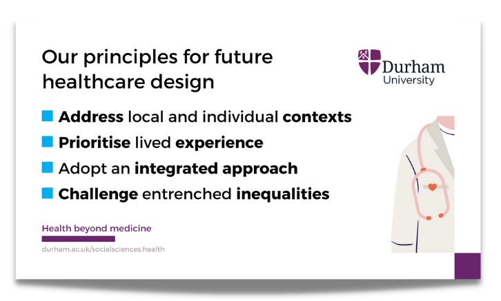 Social media asset with Durham University's principles for healthcare